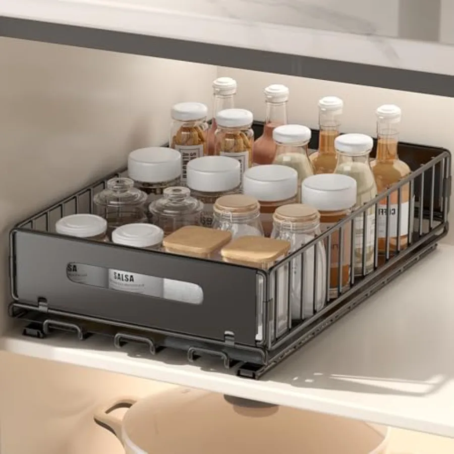 

1 Pack Pull Out Cabinet Organizer Slide Out drawers for cabinets Heavy Duty Carbon Steel Roll Out Shelves for kitchen bathroom