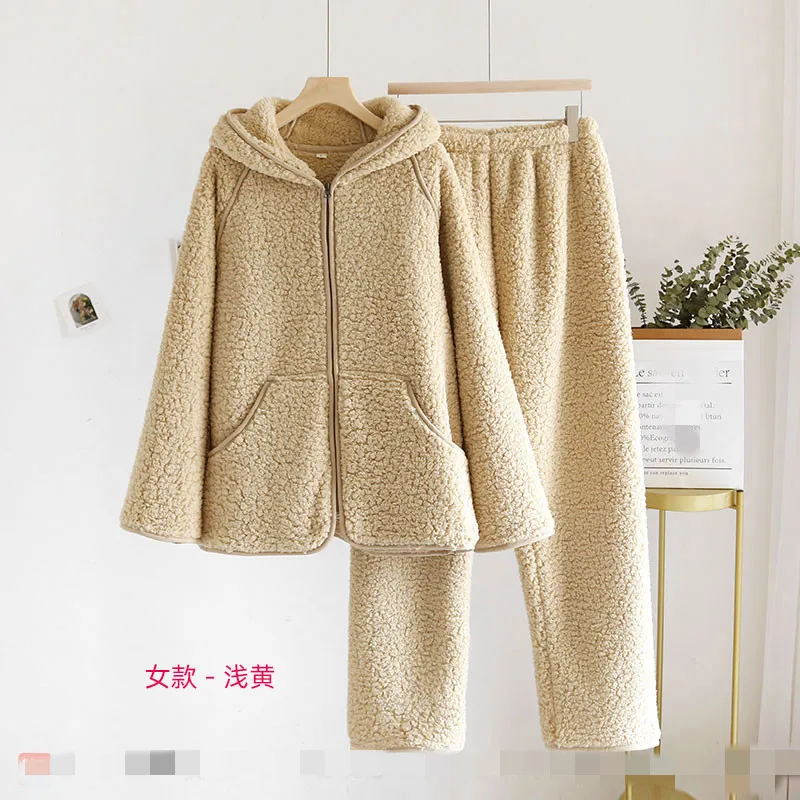 Korean Style Flannel Hooded Couple Sleepwear Women\'s Underwear Sets Nightie Warm Pajamas Women Pyjama Home Wear