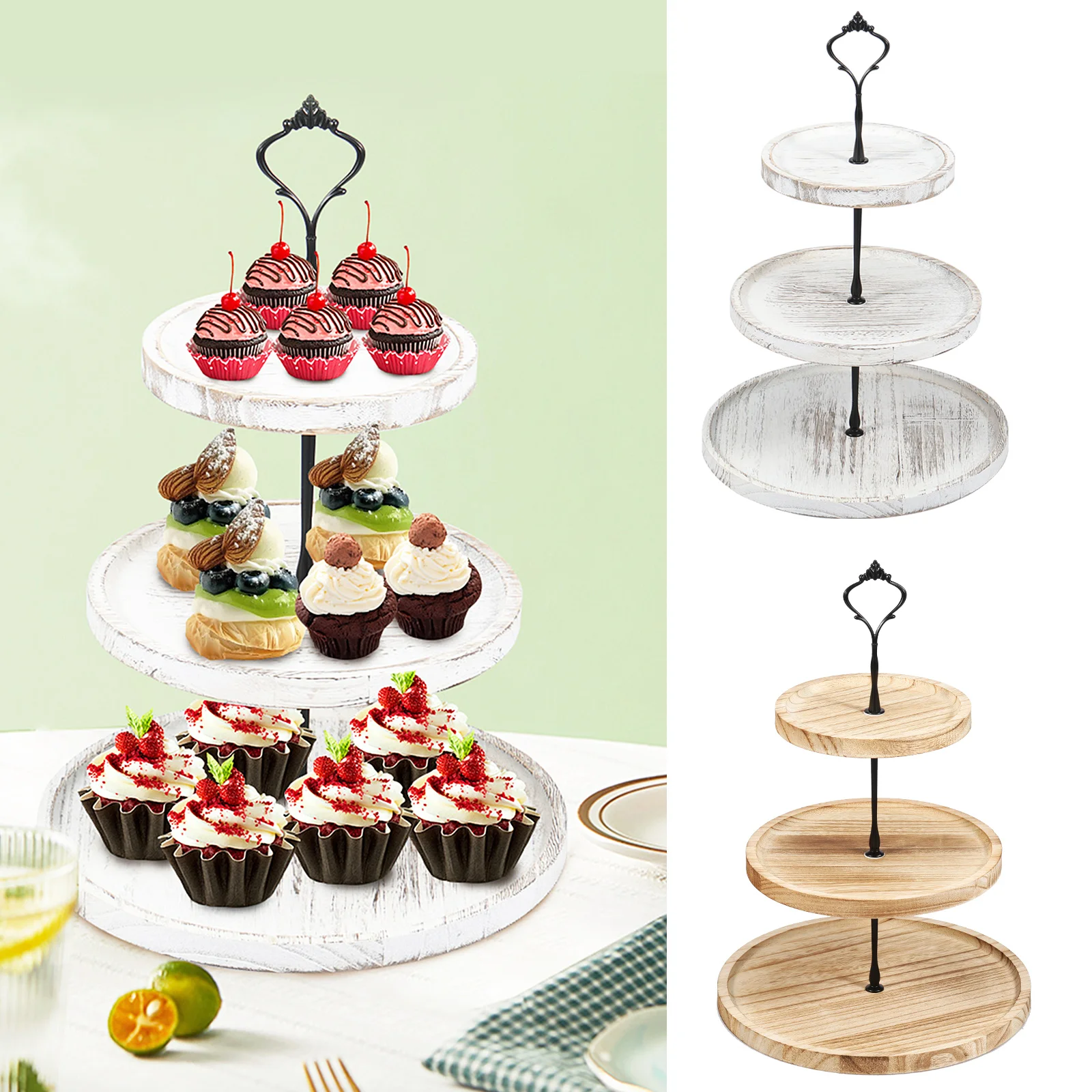 

Wood Cupcake Stand 3 Tiers Smooth Wood Cupcake Holder for Kitchen Decor Stable Round Tiered Dessert Display Serving Tray for Tea