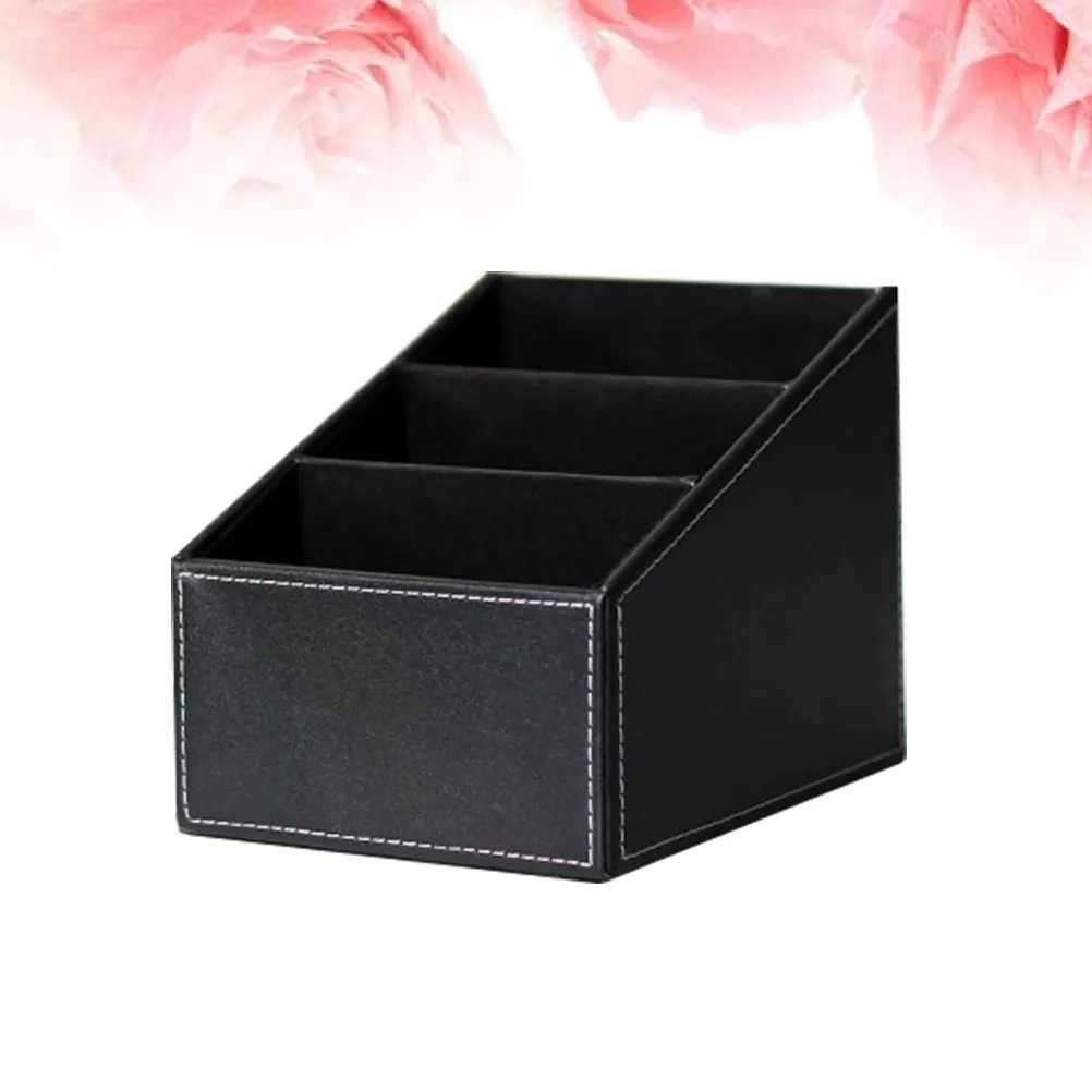 

3-Compartment PU Desktop Organizer for Remote Control Phone Pencil Scissors Storage Desk Decor Office Living Room Salon