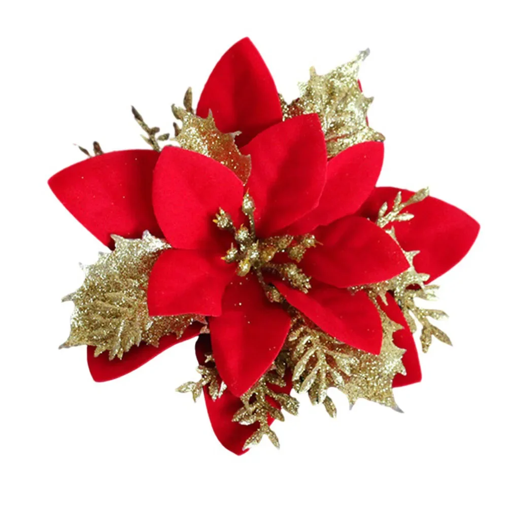 Glitter Poinsettia Christmas Flower Pendants Xmas Tree Oranments Noel Merry Christmas Decor Natal Navidad Happy New Year 2024