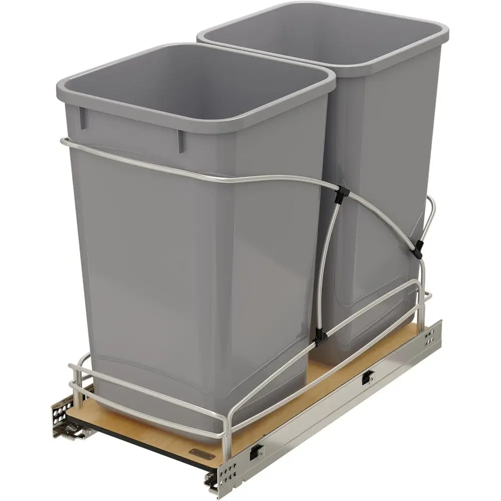 

Double 27 Quart Soft Close Waste Bin, 6.75 Gallon Under Cabinet Trash Container, Gray