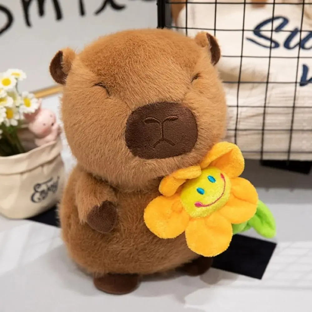 

Interesting Capybara Flower Plush Doll Cute Doll Cloth Doll Capibara Anime Fluffty Toy Cartoon 25cm Simulation Stuffed Toy