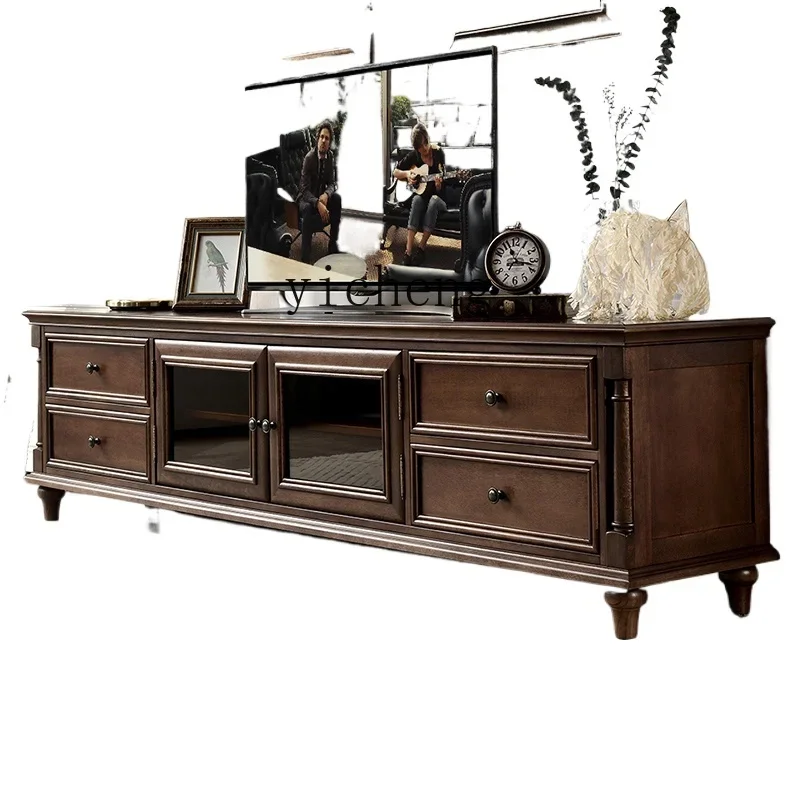 

TQH solid wood TV cabinet coffee table combination pure solid wood retro furniture rural TV cabinet