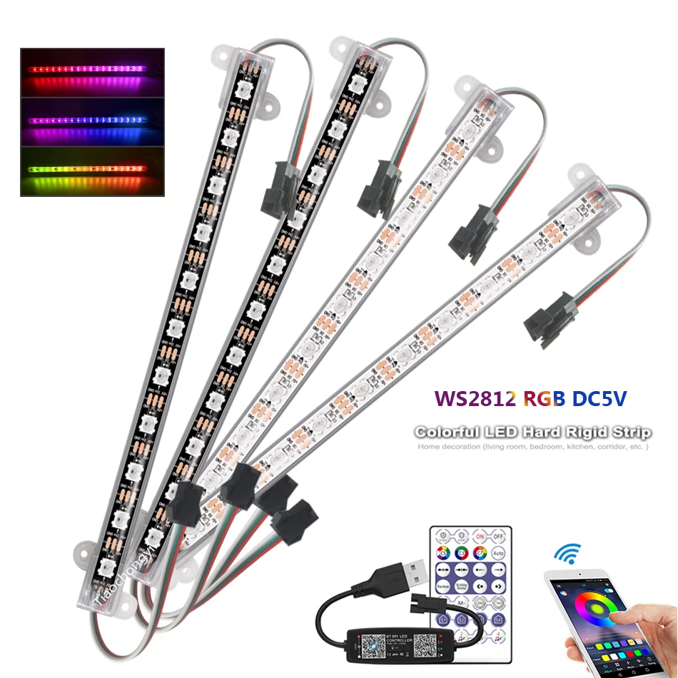 DC5V WS2812 RGB LED Aluminum Rigid Bar WS2812B Cabinet Light USB 28Keys Bluetooth-compatible Music Smart Controller kit 33cm