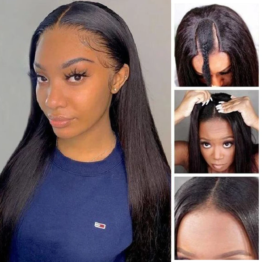 

Alibele Human Hair Wigs V Part Straight Wigs 100% Human Hair Peruvian Straight V U Natural Hair Wigs 10-30 Inch Virgin Hair Wigs