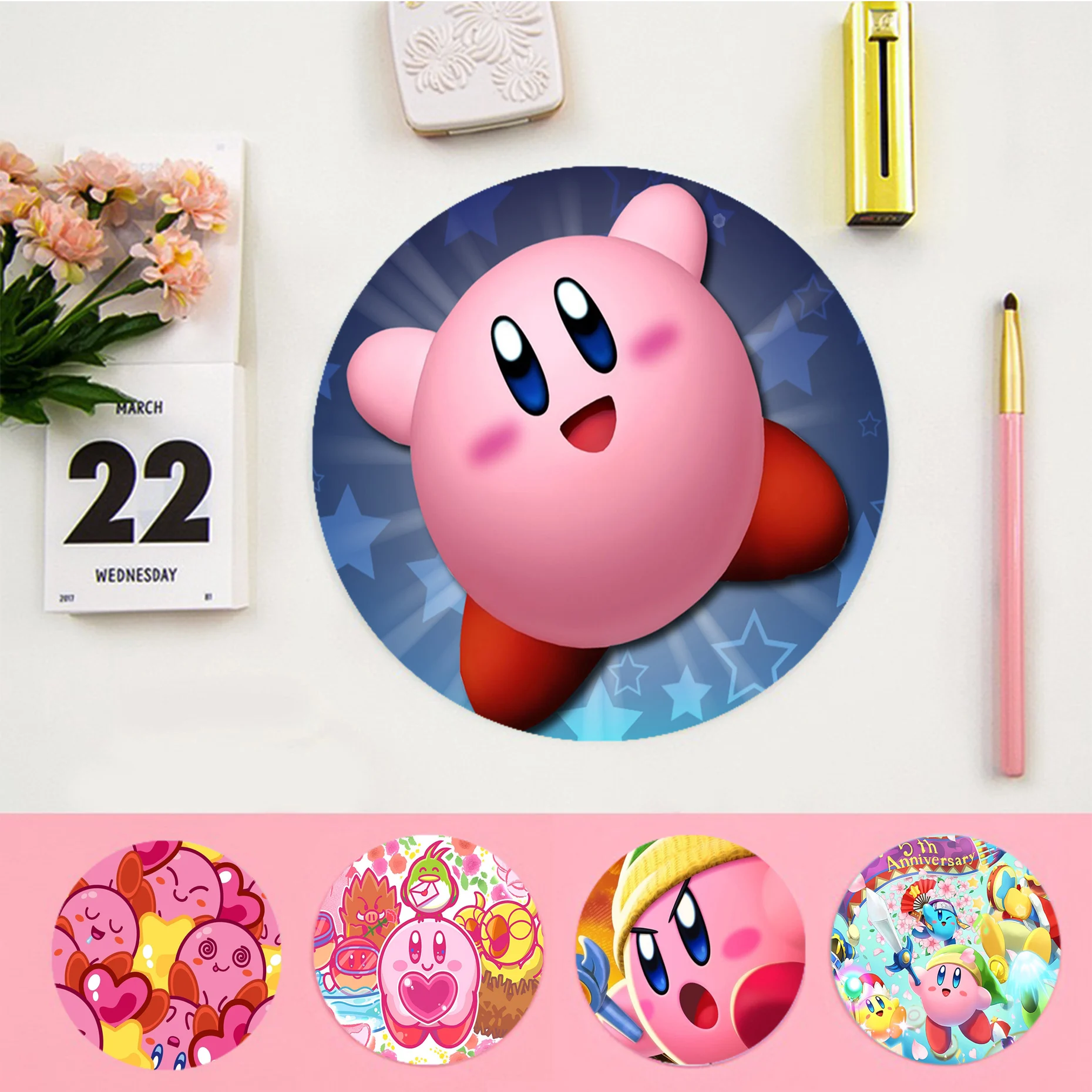 

K-Kirbys Cute Mousepad Animation Round Office Computer Desk Mat Table Keyboard Pad Laptop Cushion Non-slip For PC Computer Table