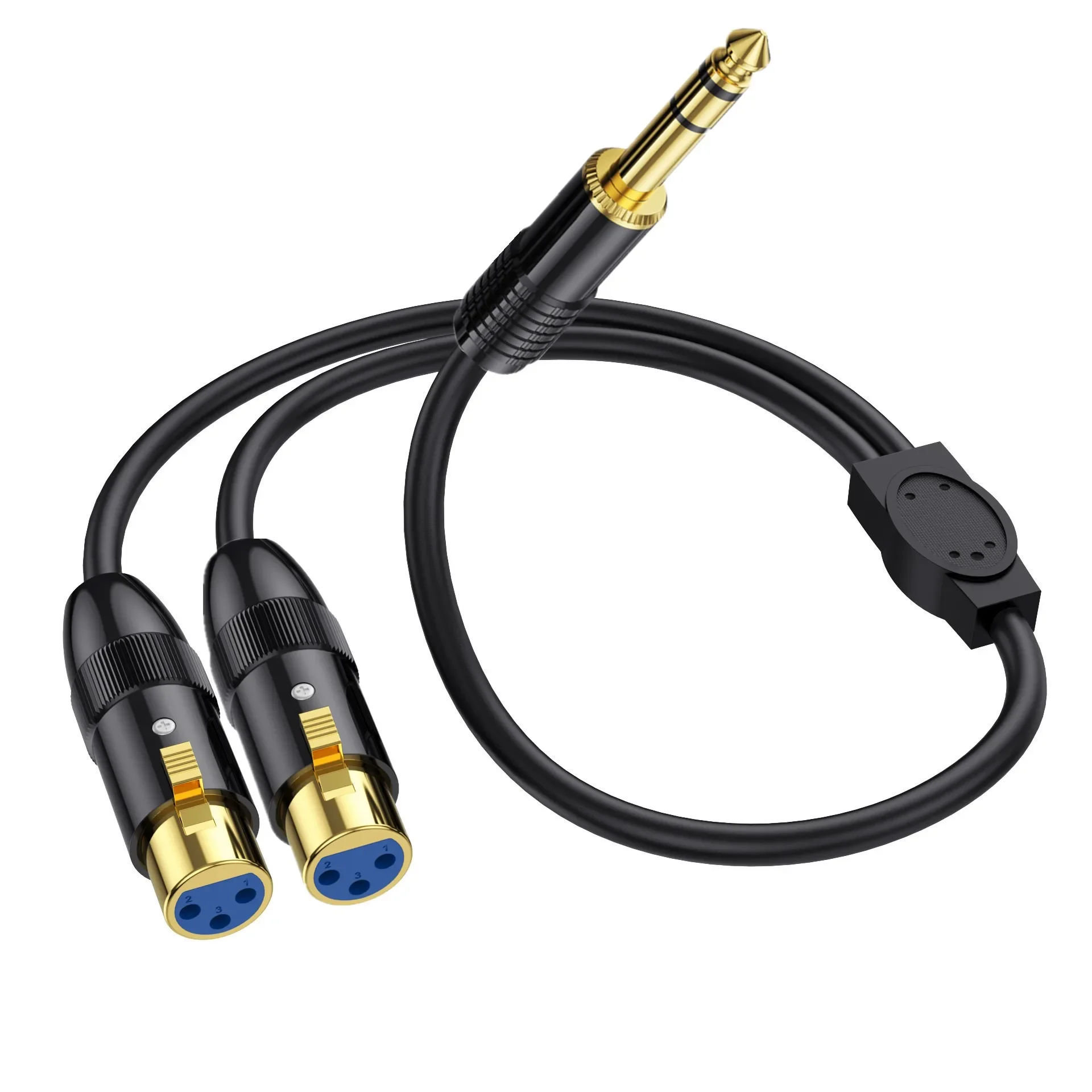 Dual Female XLR to 1/4 inch(6.35mm) TRS Stereo Male Plug Y-Splitter Cable, Unbalanced 2-XLR Male to Quarter inch Adapter Patch