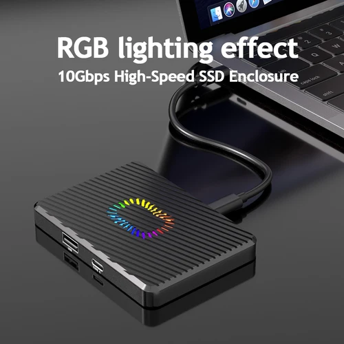 Imagen 2 del producto Funda SSD M2 NVME de doble bahía RGB 10Gbps PCIe NVME estación de acoplamiento USB3.2 GEN2 adaptador de caja de disco duro M.2 de estado sólido para PC