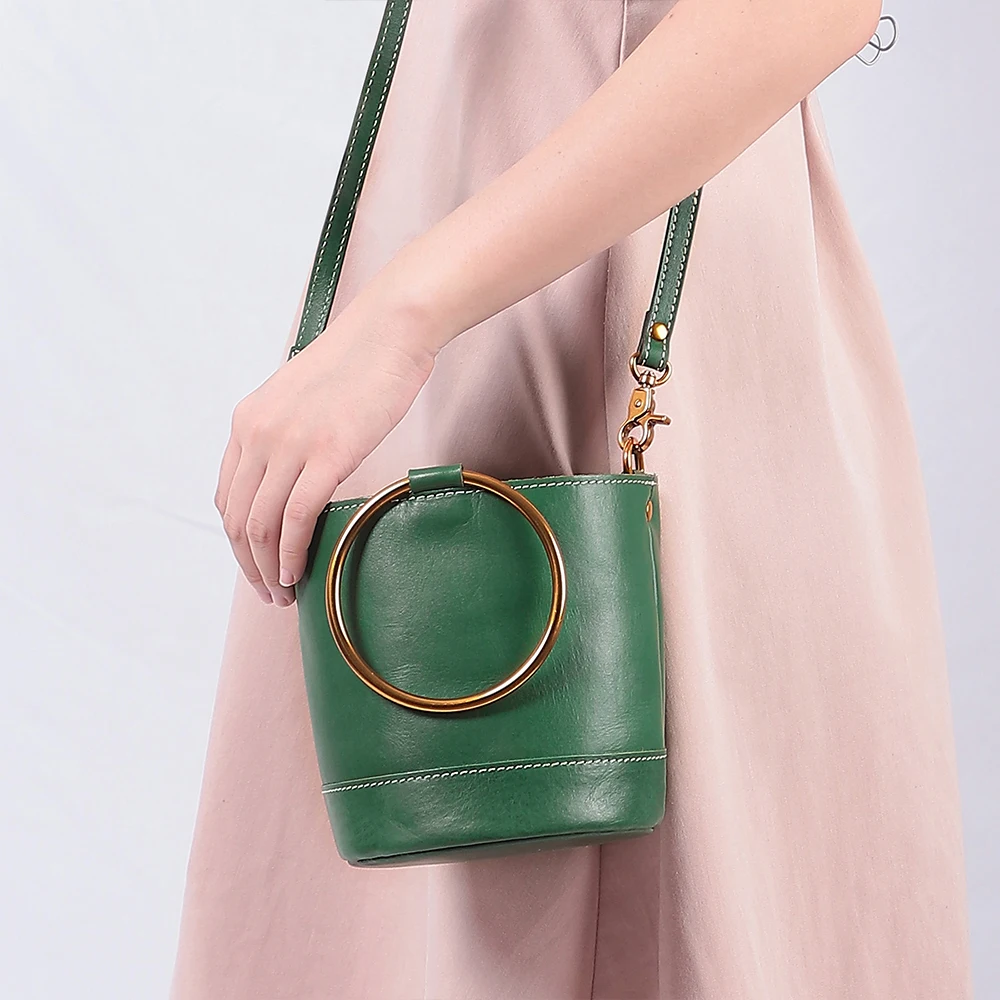 Women's leather shoulder bag versatile cowhide bucket bag exquisite and niche crossbody bag large capacity women's bag