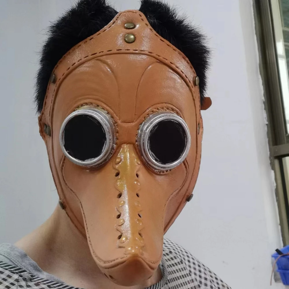 Masques qualifiée aux complets en latex avec bec d'horreur, masque de médecin de la peste noire, costume effrayant de terreur, tête steampunk fantastique, cosplay d'Halloween, fête, 1PC