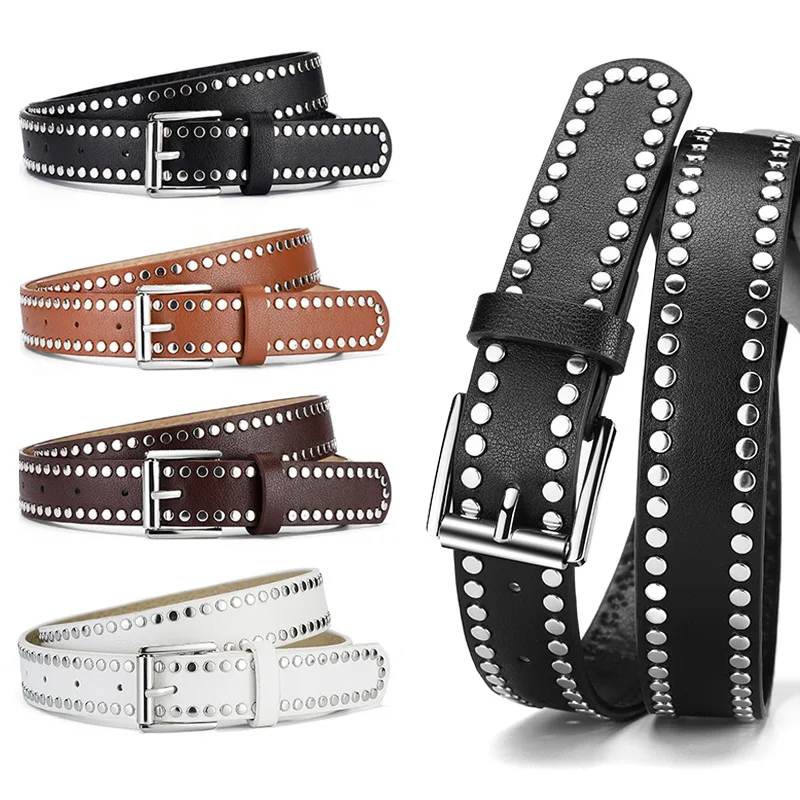 

Punk Style Rivet Pin Buckle PU Belt, The Same for Men and Women, High-end Hip-hop Metal Fashionable Versatile Women's Waist Belt