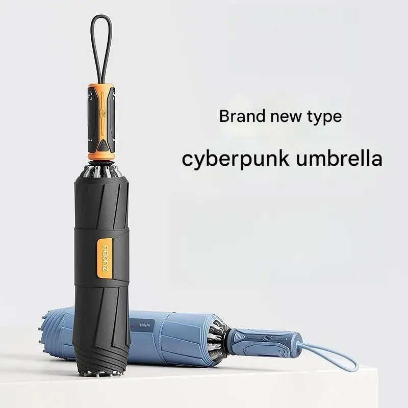 Fully Automatic Umbrella Men's Extra Large Thickened Reinforced Windproof Heavy Rain Special Car Reverse Folding Umbrella - view 3