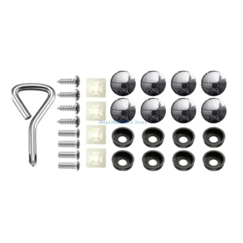 

33WB Universal Car Plate Mount Hardware Fastener Nut Car Number Plate Frame Holder Mounting Screws and Cover Caps