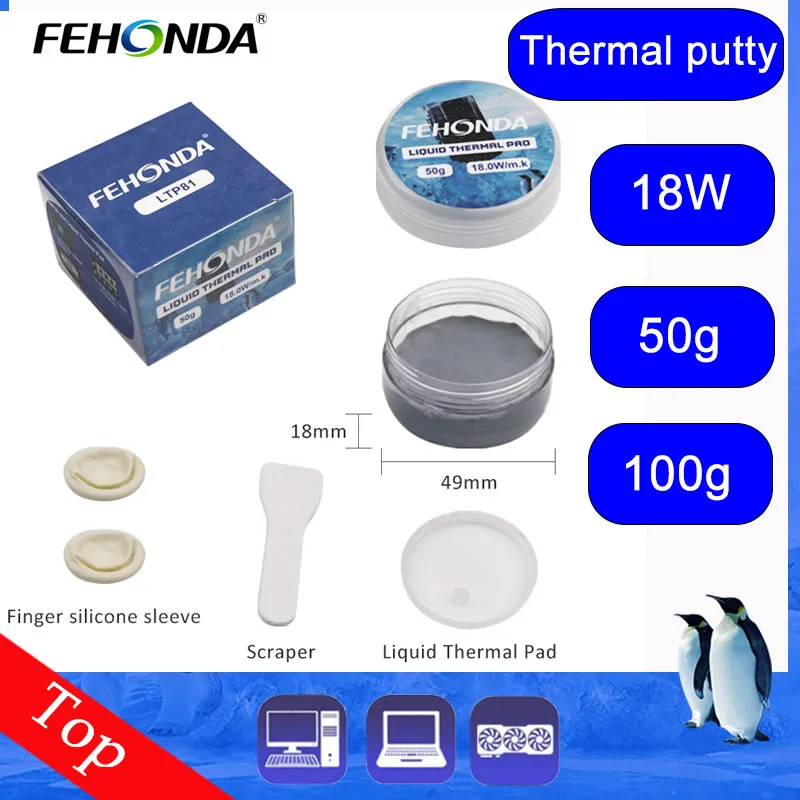 

Fehonda 50g 100g LTP81 18w/Mk Liquid Thermal Pad 12g VGA GPU IC Processor Rapid Cooling Thermal Putty For Heatsink