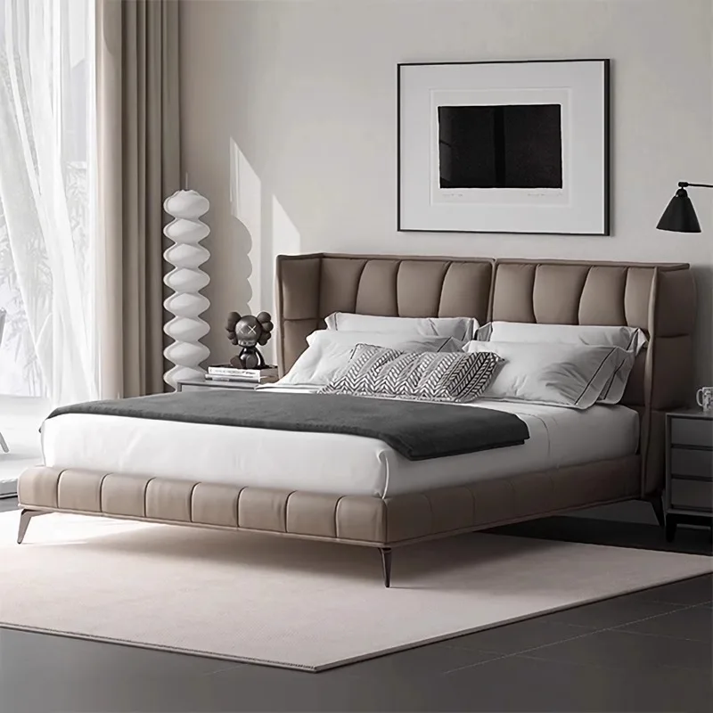 Luxury Modern Wooden Designs Double Frame Set for King Size Leather Wall Bed Soft Style Up-Holstered Beds for Hotel Bedrooms