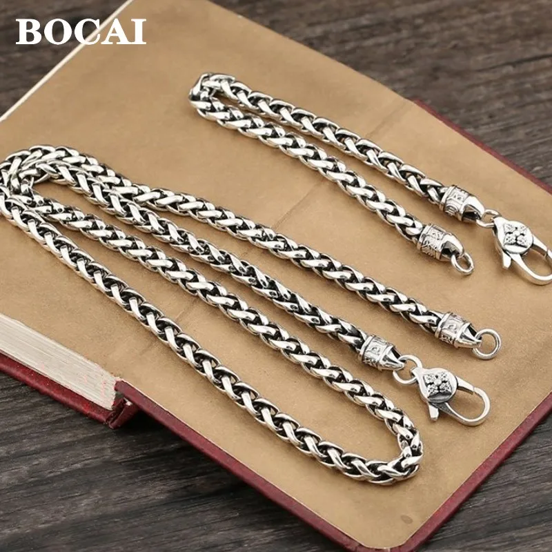 5MM New 2022 Trendy 100% S925 Sterling Silver Jewelry Buddhism Six-Character Mantra Vajra Hemp Rope Man and Woman Necklace