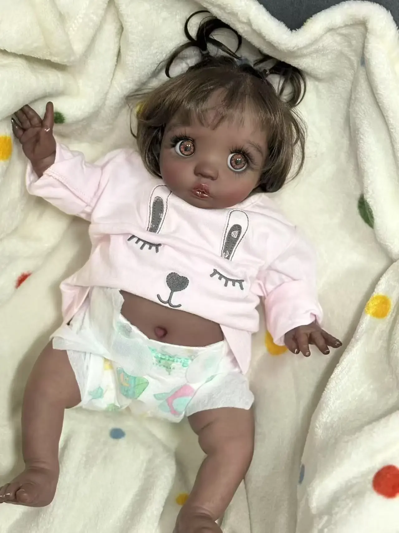 

St.Store Customized Limited Supply 16''Reborn Baby Peeka With Hand-Rooted Hair Dark Skin Already Finished Doll Christmas GIft