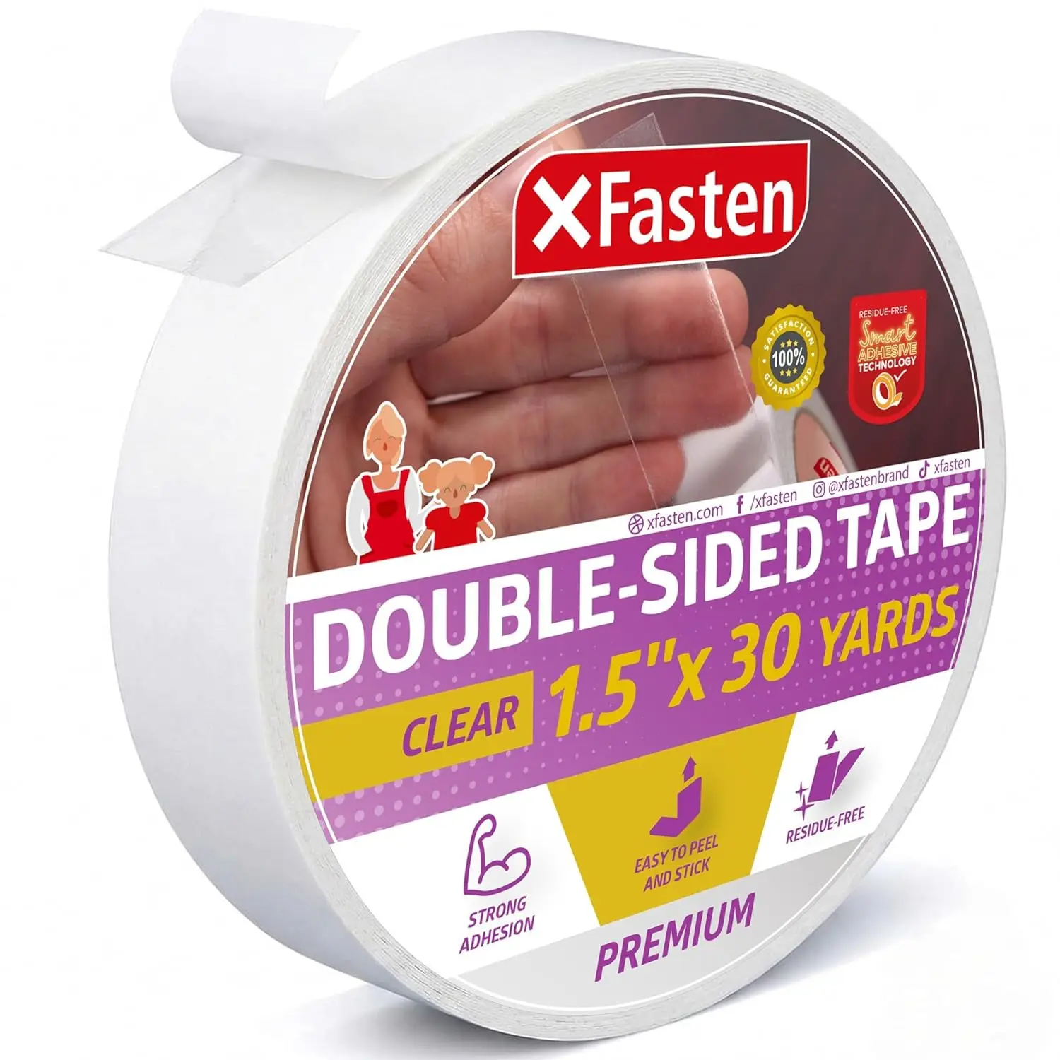 

Crystal Clear Double Sided Tape, Removable, 1.5" x 30 Yards, Ideal for Gift Wrap, Carpets, Woodworking