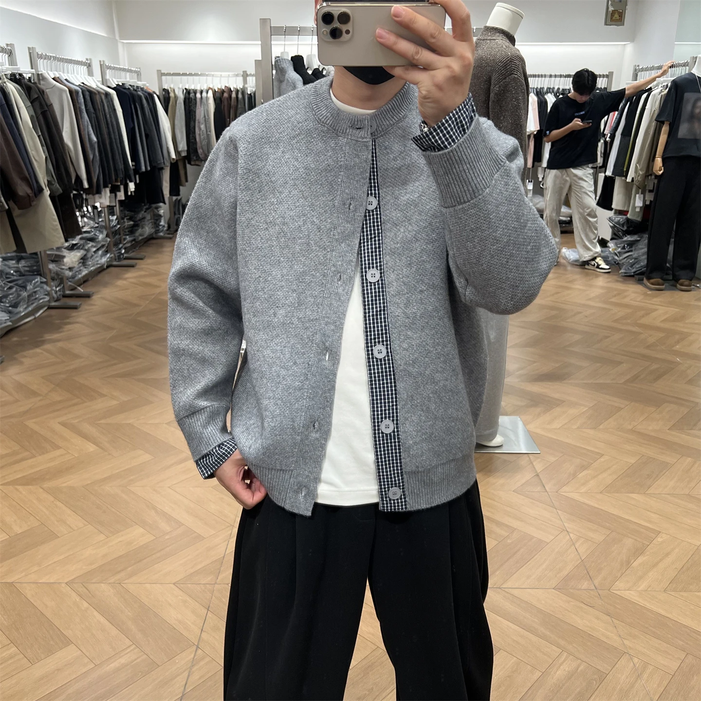 

Мужской вязаный кардиган в стиле пэчворк с клетчатым узором, осенне-зимний, свободный крой, в американском ретро-стиле, для повседневной носки, модель Haome