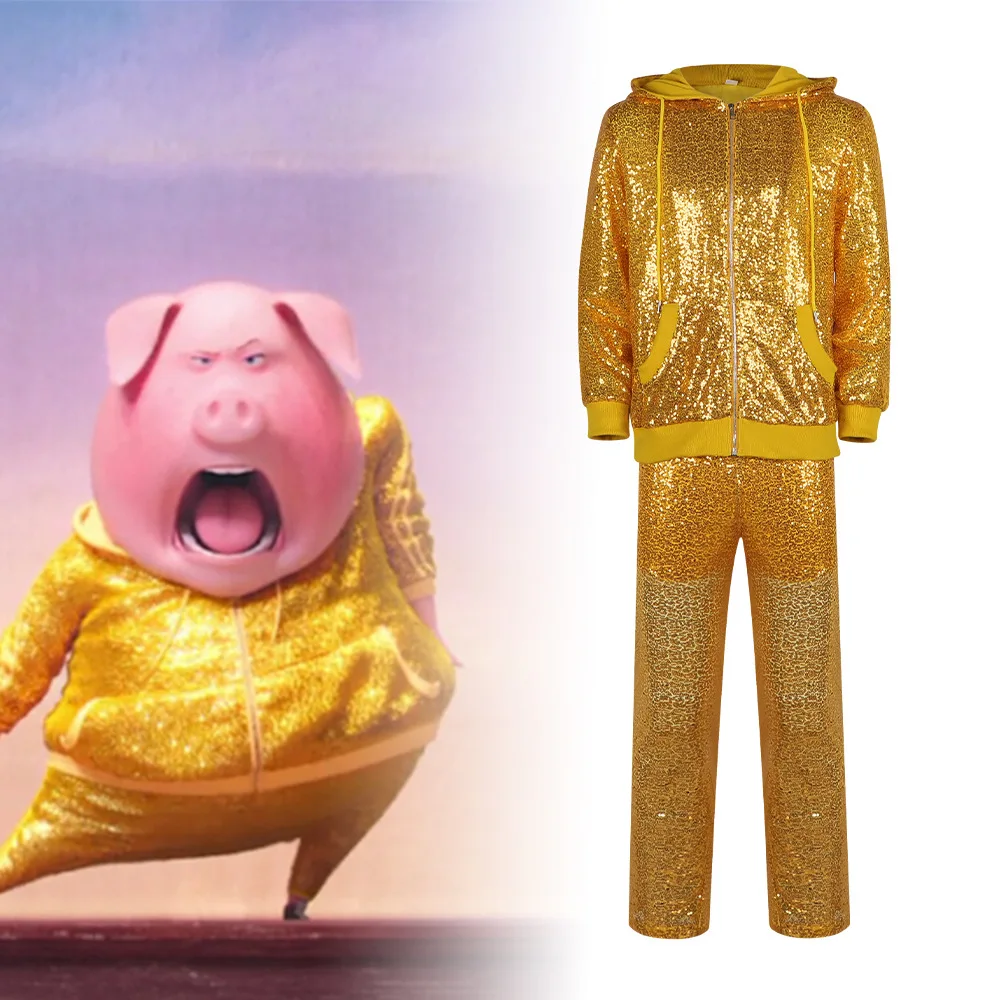 

Happy Voice Dress Up Pig Dad Golden Stage Performance Dress Disco Glitter Dance Dress