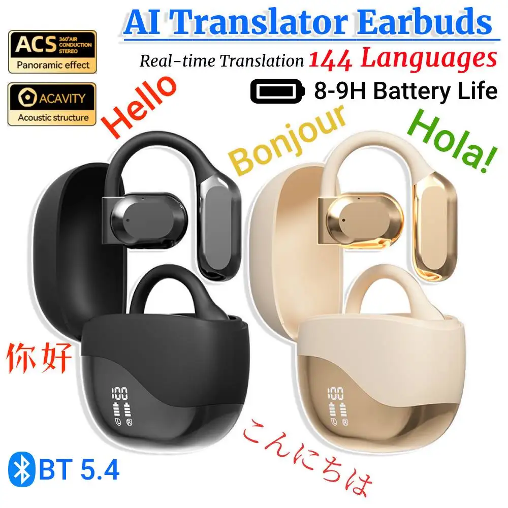 AI Translation Headphones 144 Languages Real-time Translator Earbuds For Travel study Abroad Translation Earphones Earbuds