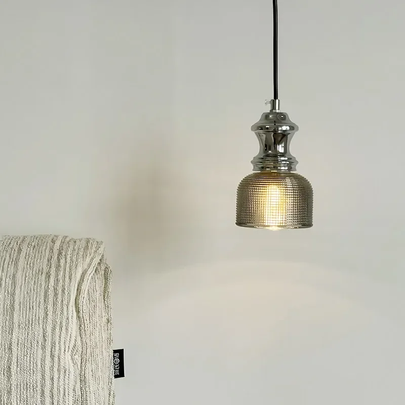 TechHPIron Glass Pendant Light, Vintage E14 Adjustable Ceiling Chandelier