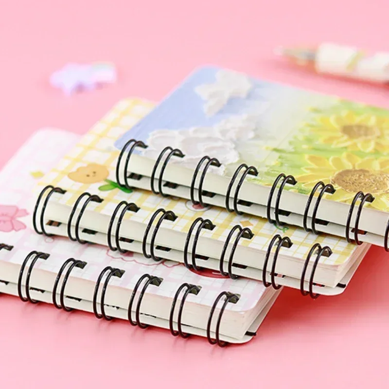 A7 Cute Flower/moon Oil Painting Mini Notebook Portable Pocket Loose-leaf Journal Planner Student Stationery Blank Inside Page