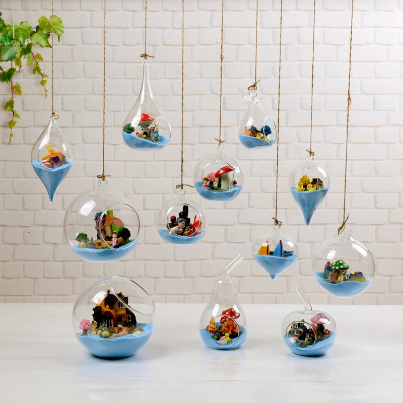 Free Shipping Randomly 12pcs/pack Diameter=8cm Glass Material Home Decoration Hand Made Design Terrarium Vase Hanging Bottle