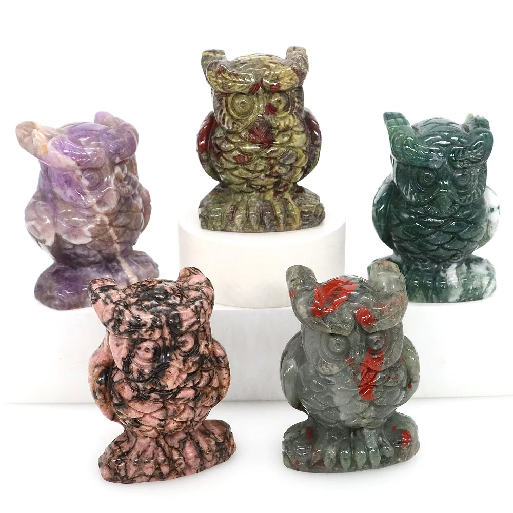 

2" Owl Statues Natural Stone Carved Healing Crystal Quartz Crafts Animals Figurines Ornament Gemstone Home Decor Wholesale Gift