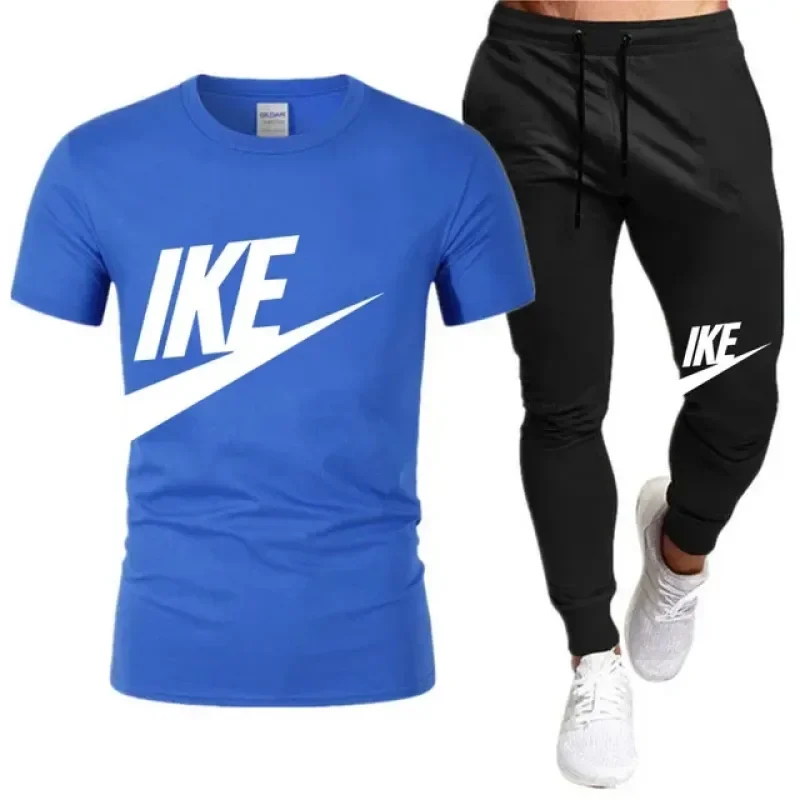 Summer men\'s clothing Fashion short-sleeved T-shirt + thin pants set casual jogging fitness high quality sportswear set