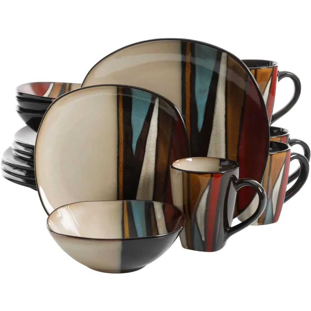 

Набор столовой посуды Gibson Elite Althea, 16 предметов, многоцветная реактивная глазурь, сервиз для четырех человек, красный