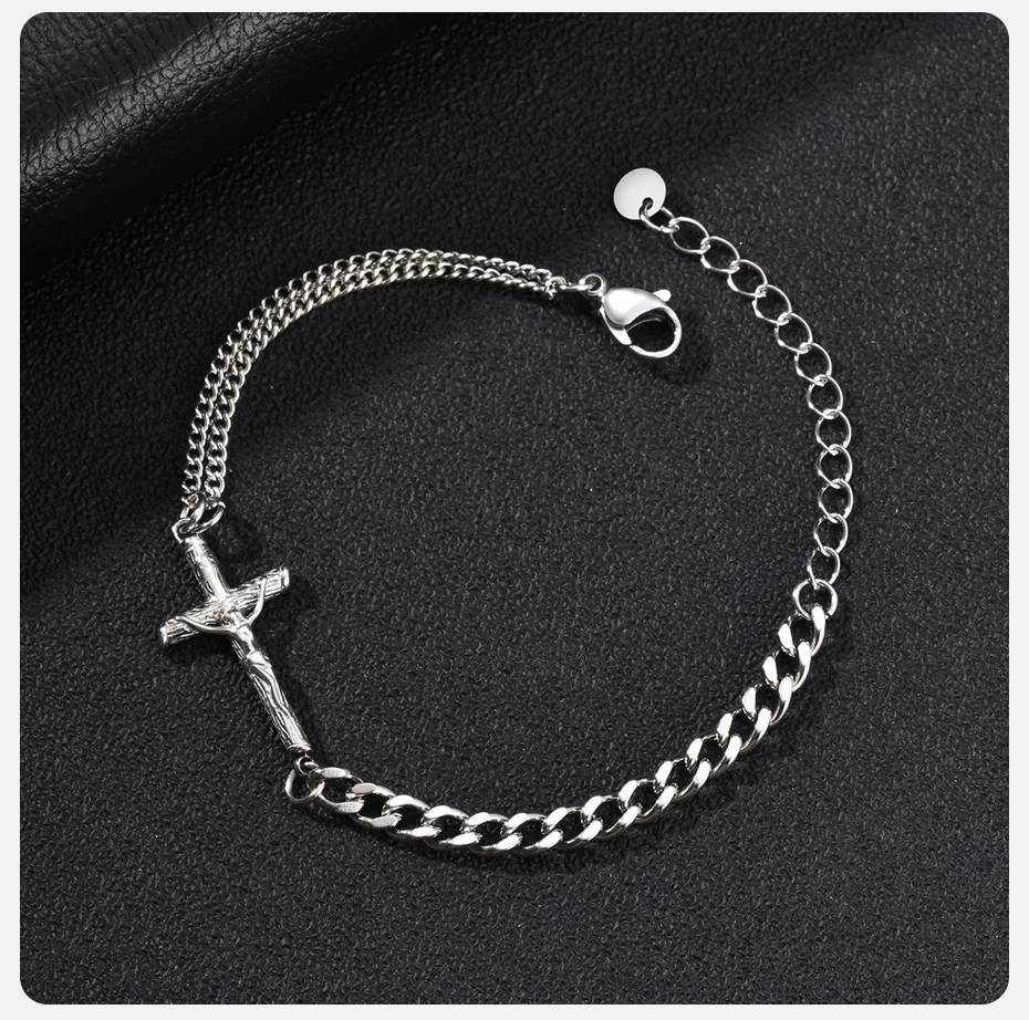 Vnox Herren Edelstahl Jesus Kruzifix Kreuz Armband Verstellbare Panzerkette Religiöser Schmuck Geschenk für Männer – Detail 6