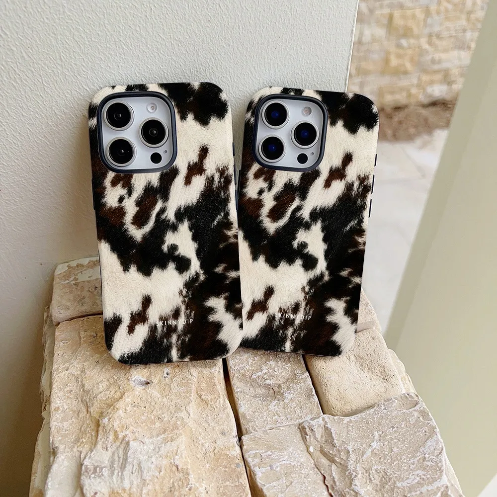 Mixed Tone Cow Texture Phone Case for Samsung Galaxy S22 S23 S24 S25 S26 FE Plus Ultra Edge 4G 5G Luxury Double-layer