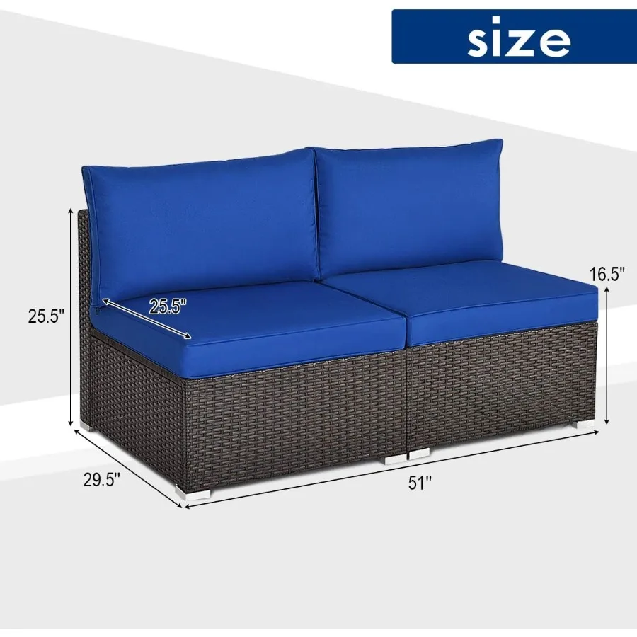 أريكة الروطان بدون ذراع مكونة من قطعتين مع وسائد قابلة للإزالة وإطار فولاذي شديد التحمل - محادثة مقطعية للفناء الخارجي Se #3