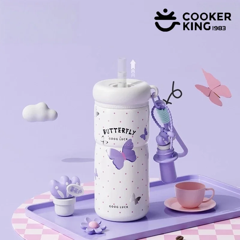 

COOKER KING 680ml Straw Insulated Cup Cute Thermos Cup Large Capacity Portable Water Bottle Student Girls Cartoon Kettle/Mug