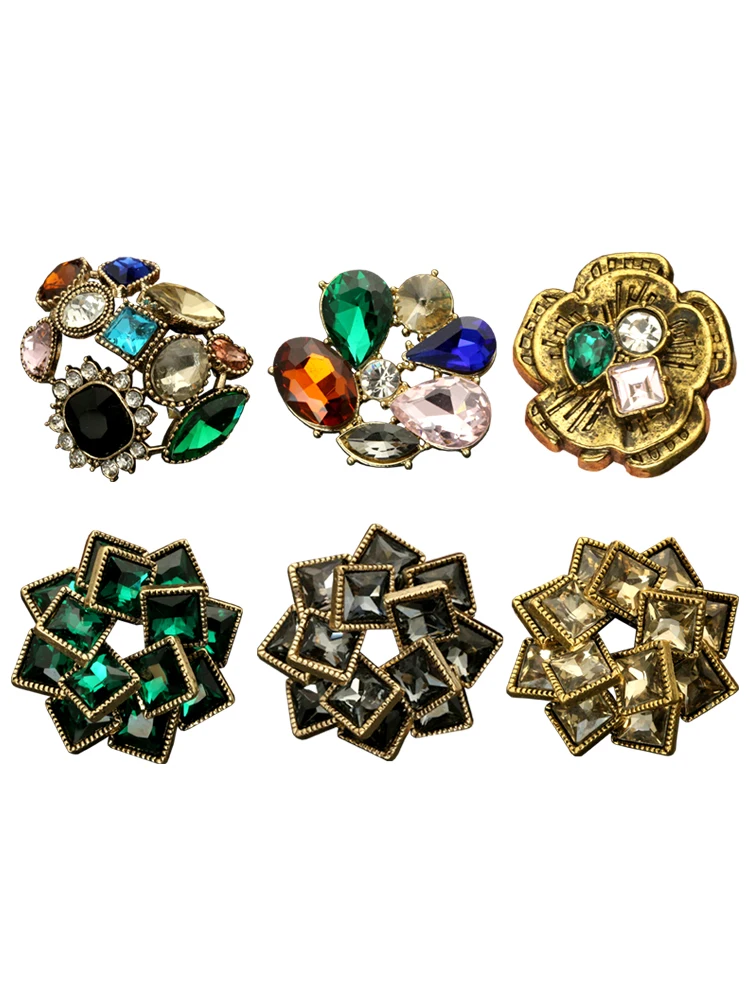 New Arrival Big Antique Rhinestone Metal Buttons for Clothes Coat Cardigan Sweater Luxury Vintage Handcraft