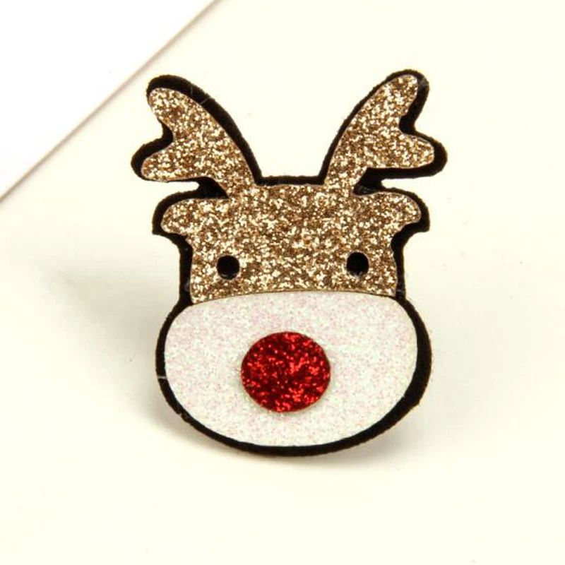 30pcs/lot Cartoon Glitter Christmas Deer Bell Patches Christmas Eve Decorating Accessories Handmade DIY Hairpin Materials