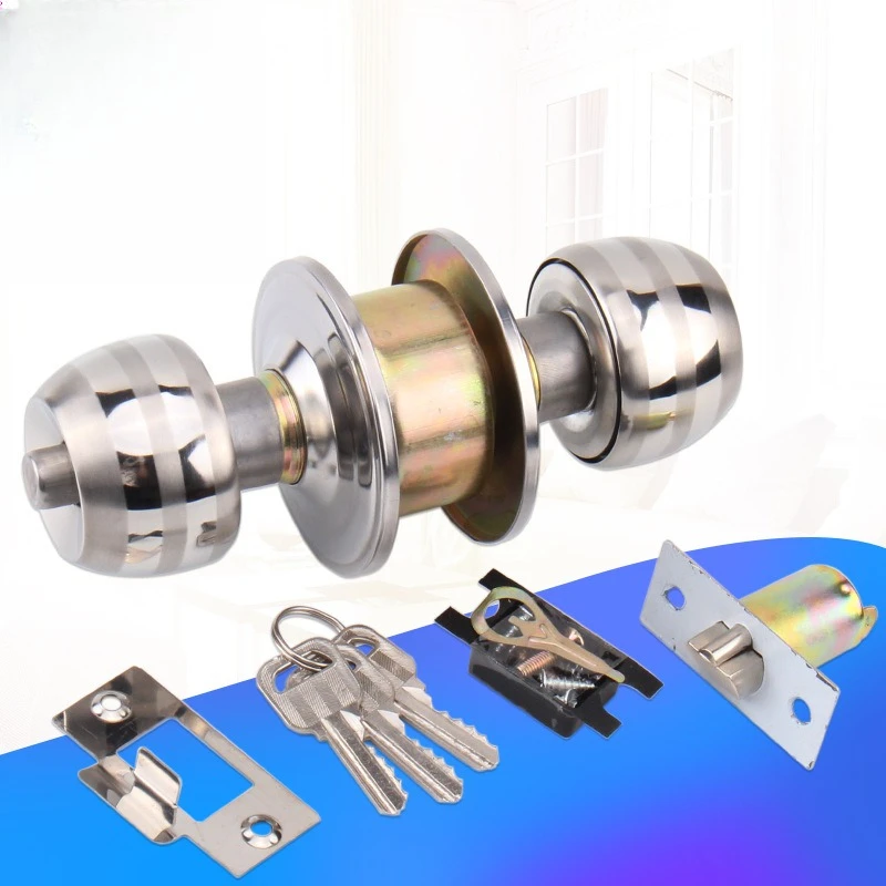 

Stainless Steel Bedroom Knob Lock Brushed Door Handle Round Lock Core Bathroom Lock