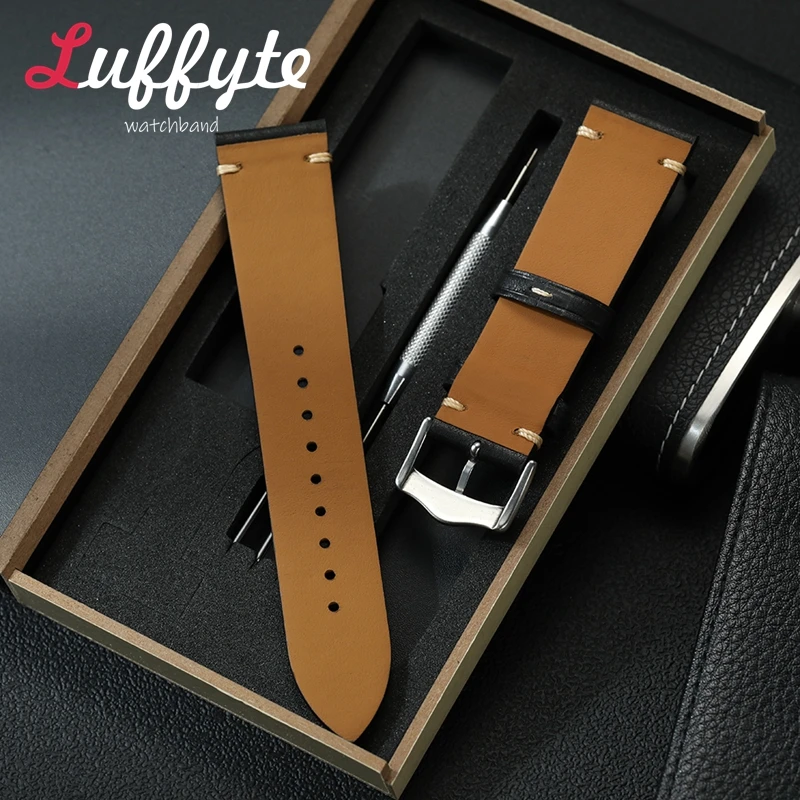 Genuine Leather Wristwatch Bracelet 20mm 22mm Retro Men Watch Strap with Gift Box Calf Leather Watchbands
