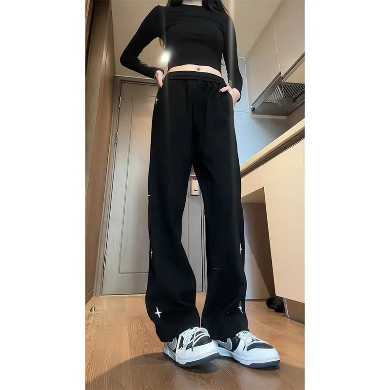

Black port wind high street pants girls 2024 new fashion brand thin everything with loose straight leg wide casual pants