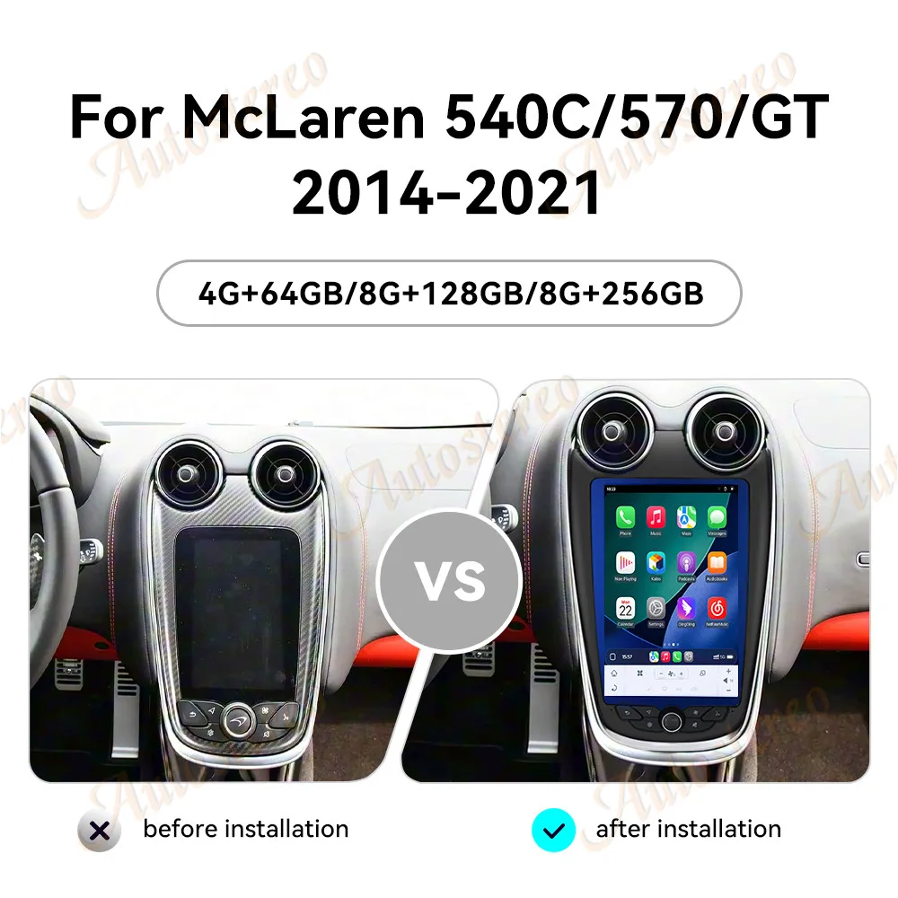 9.9 inch For McLaren GT 570 540C 2014~2021 Audio 2 Din Android 14 Receiver Vertical Style Auto Multimedia Player GPS Head
