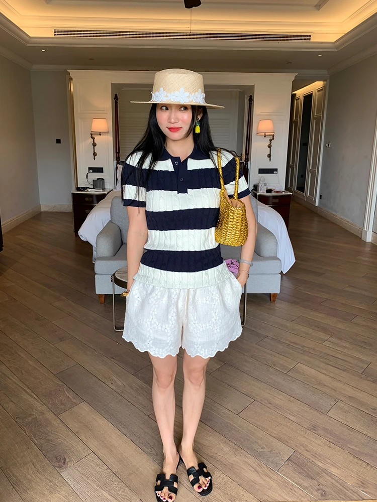

Women's Slim Fit ort Sve Striped irt Knitted Sweater Outerwear Spring 2025 New Sle Casual Commute Faion