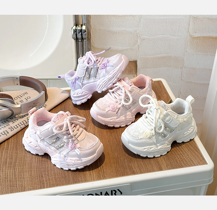 Mädchen-Sneaker Süße Spitze Weiche Sohle Kinder-Laufschuhe Rutschfest Vielseitig 2026 Brandneue Kinder-Sportschuhe Trendige Mode – Detail 2