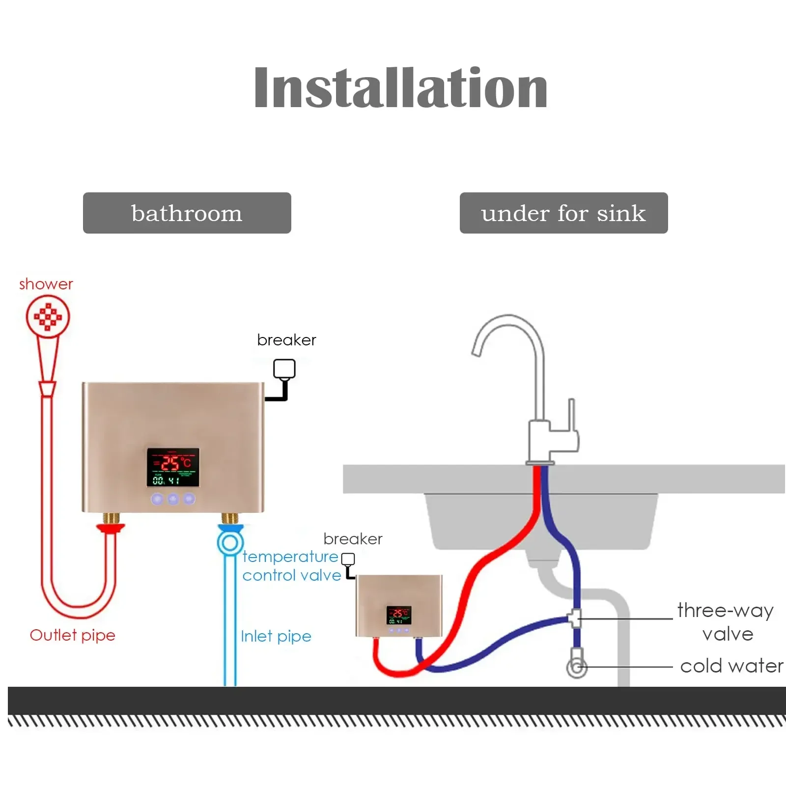 Calentador de agua sin tanque, Mini calentador de agua caliente instantáneo eléctrico de 3000W, pantalla LED, bajo demanda, con Control remoto