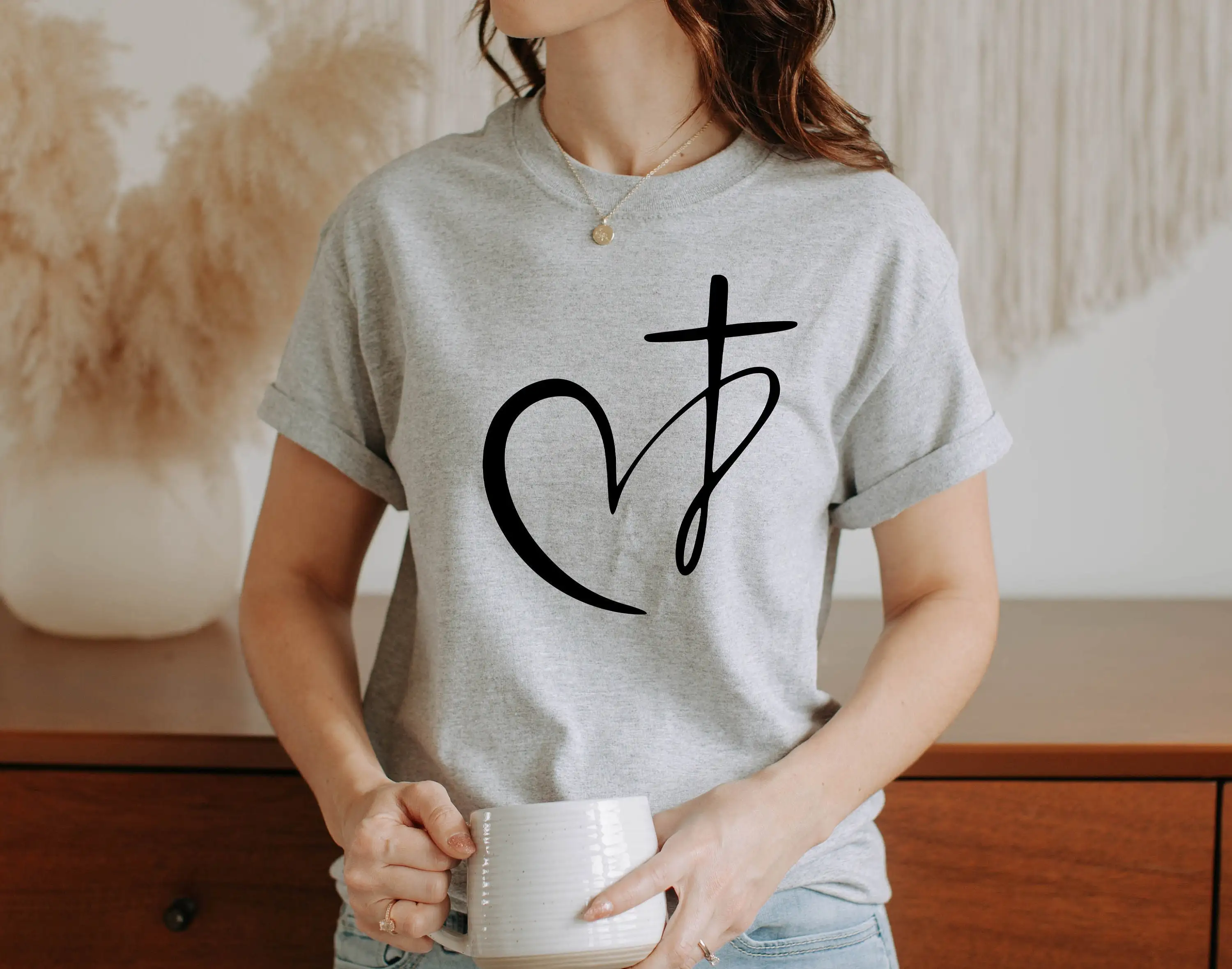 Hıristiyan kalp T Shirt tanrı iyi dini inanç İsa