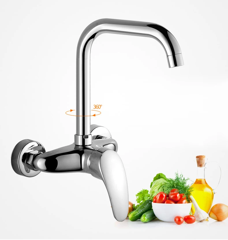 BECOLA-grifo para fregadero de cocina, grifería de agua fría y caliente montada en la pared, manguera Flexible giratoria de 360 grados, orificios