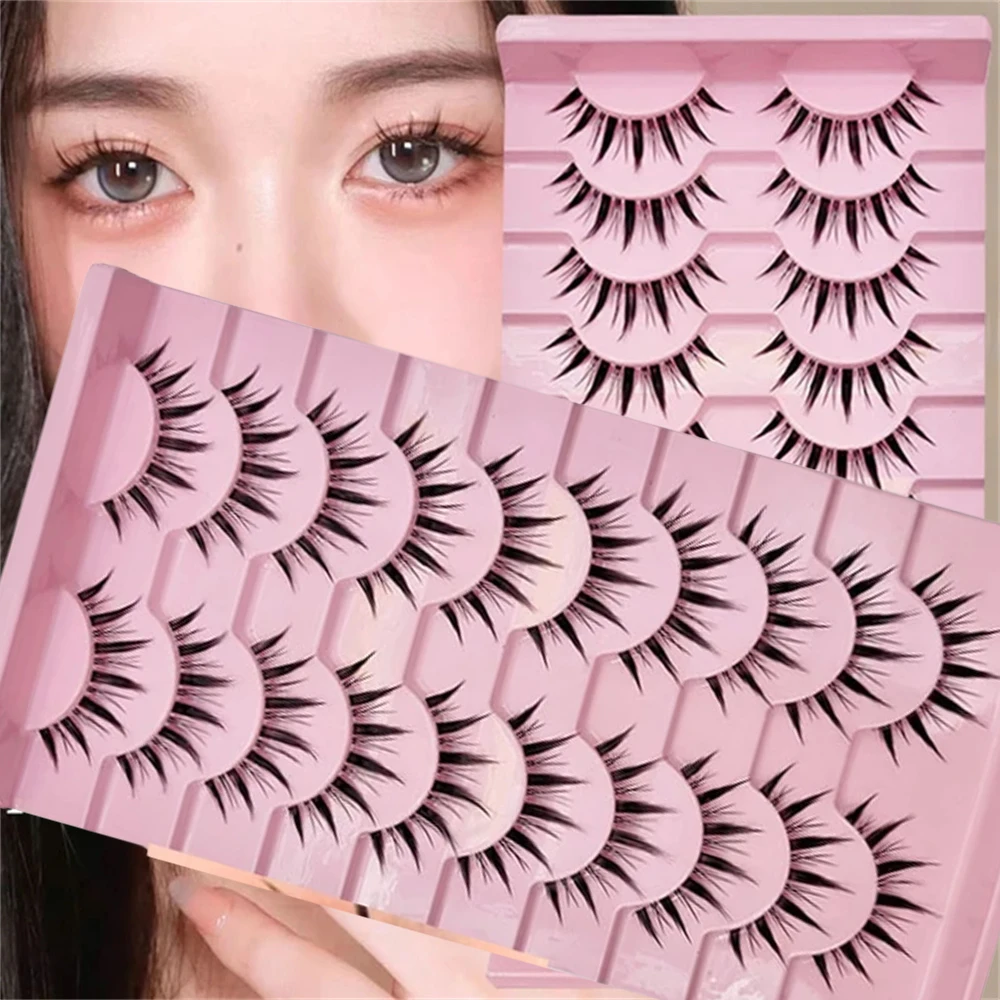 10 pares de pestañas postizas anime con estilo de los pequeños diablos, con tallos transparentes naturales, efectos espectaculares y reutilizables.