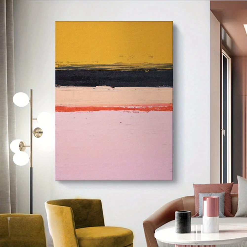 فن قماش حديث مرسوم يدويًا على الطراز الشمالي - لوحة زيتية بدون إطار باللون الأصفر والأسود والوردي لغرفة المعيشة وغرفة النوم،