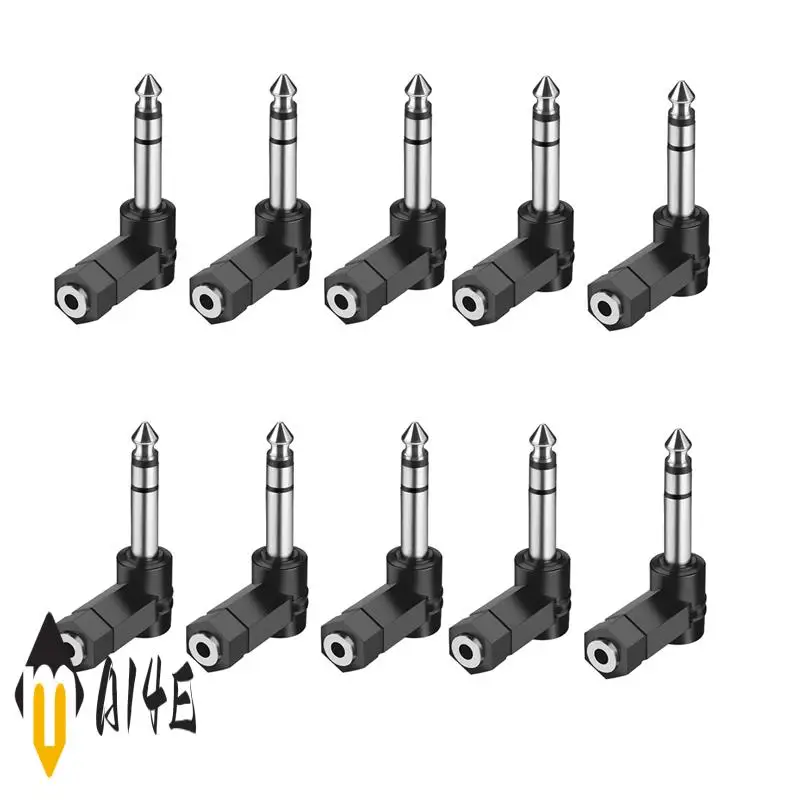 

10 PCS Right Angled 6.35Mm Male To 3.5Mm Female Audio Adapter Converter Extender Stereo Headphone Audio Jack Plug